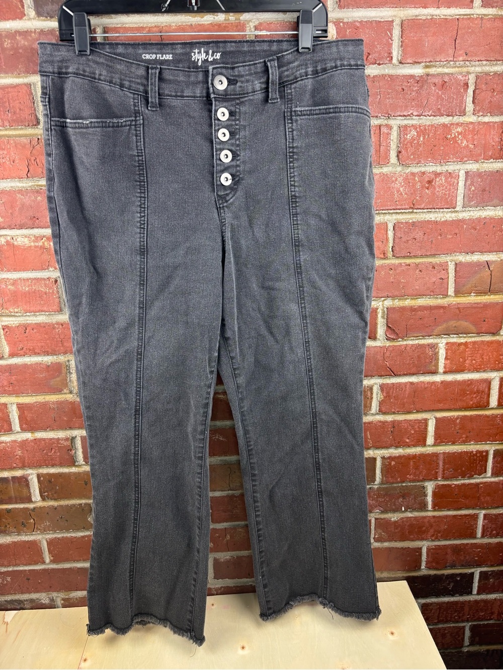 Style & Co. Crop Flare Washed Black Jeans Womens Size 14